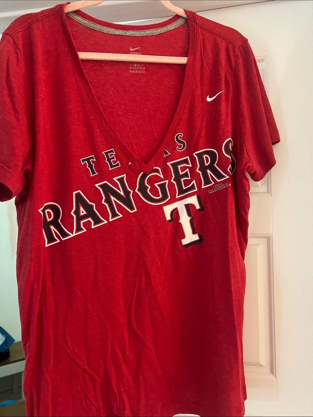 Nike Red Texas Rangers V-Neck Shirt